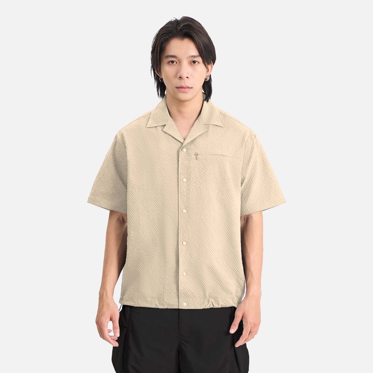 Áo Sơ Mi Dáng Oversize Vải Seersucker (Cổ Danton)